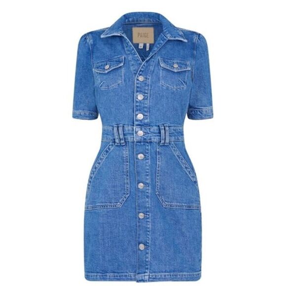 Paige Mayslie Mini Blue Dress Denim Short Sleeve Shirt Size 00 - Picture 8 of 16